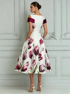 Elegant Floral Print Midi Tea Dress