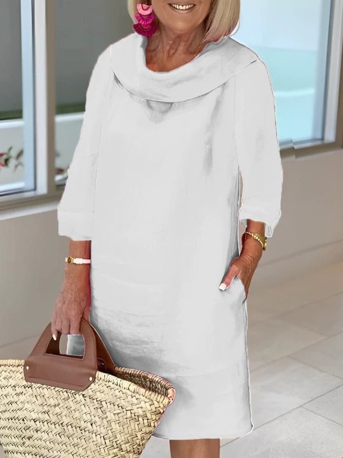 Cotton Pile Collar 3/4 Sleeve DressCottonPile Collar 3/4 Sleeve Dress