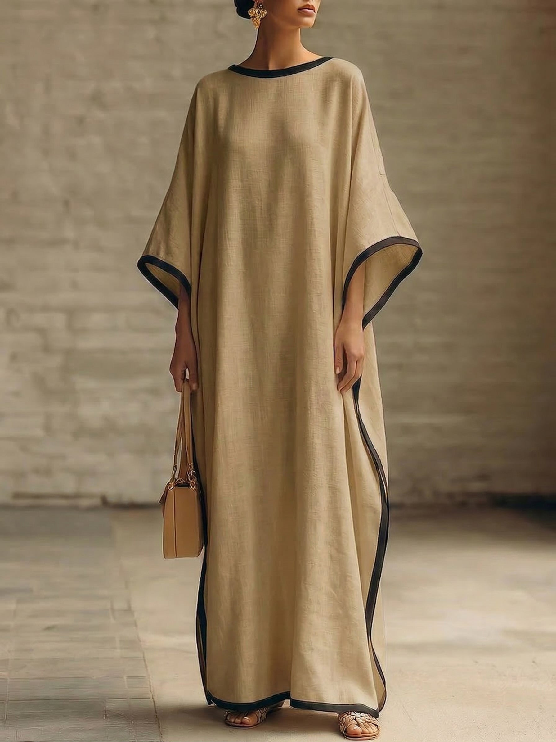 Elegant Trimmed Edge Loose Maxi Dress