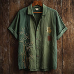 Japanese Bamboo Embroidered Colorblock Linen Shirt