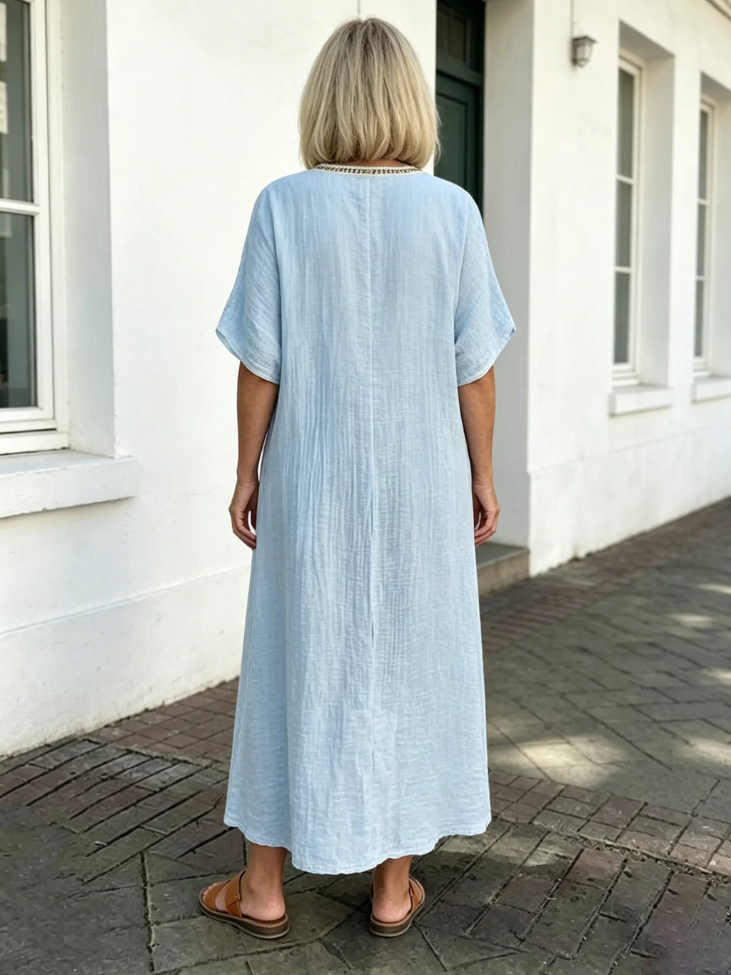 Cotton and Linen Embroidered Split Dress
