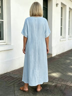 Cotton and Linen Embroidered Split Dress