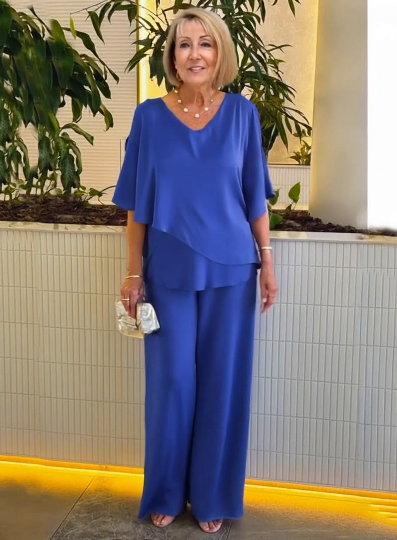 2Pcs Gray Double Layer Tunic Pantsuit