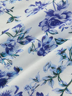 Maxi Cotton Dress, Sleeveless, Strapless, Floral, Vacation, Vintage, Blue