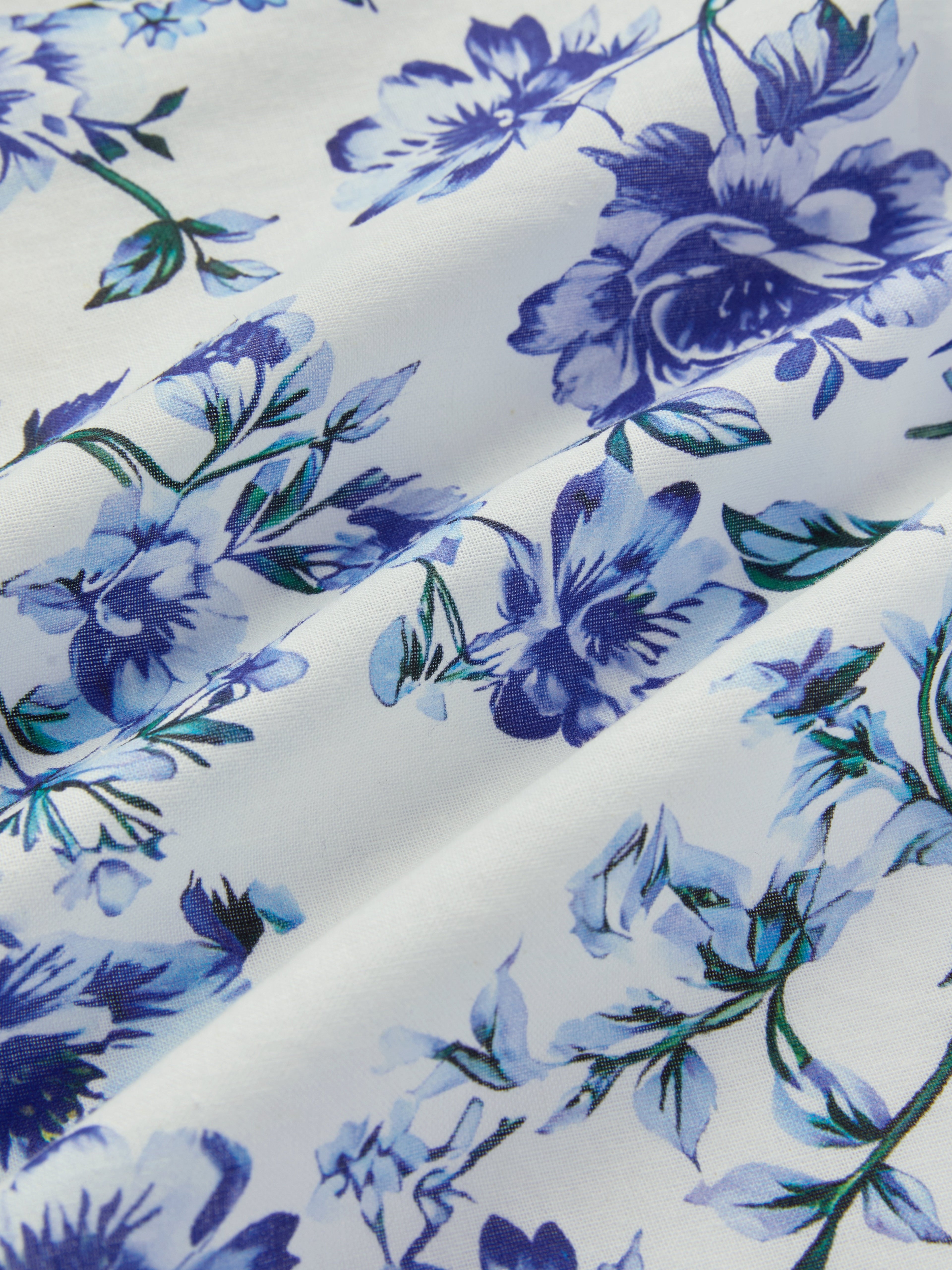 Maxi Cotton Dress, Sleeveless, Strapless, Floral, Vacation, Vintage, Blue