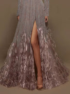 Deep v exquisite feather party elegant ladies dress