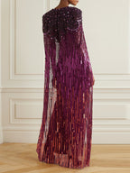V-Neck Sequin Solid Color Maxi Dress