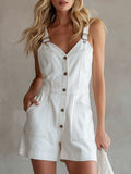 Casual Retro White Denim Sleeveless Shorts Jumpsuit