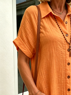 Solid Color Shirt Dress Simple, Made of Breathable, Featuring a Lapel Collar and Orderly Button Arrangement That Adds a Vintage Charm