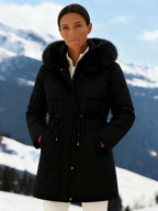 Outfits Cotton-padded Jacket Medium and Long, Large Fur Collar, Down Cotton-padded Jacket, Down Cotton-padded Jacket.