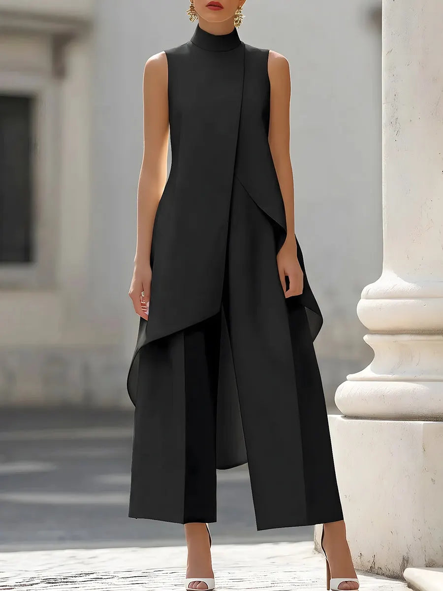 Asymmetric Layered Sleeveless Top & Wide-Leg Pants Set