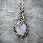 Moonstone Necklace Pendant Boho Leaf Rattan