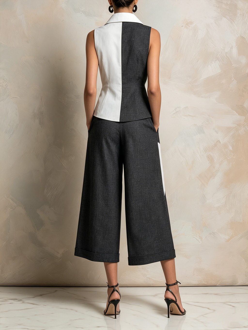 Color-Block Heart Patch Vest & Culottes Set