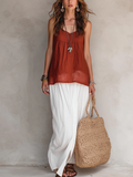 Caramel Sleeveless Top And White Slit Skirt Linen Suit