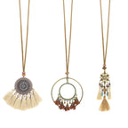 3pcs Boho Ethnic Long Sundry Colors Tassel Pendant Necklaces For Women Retro Rhinestone Drip Oil Alloy Necklace