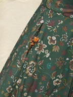 Midi Linen Dress, Long Sleeves, Square Neck, Paisley, Vintage, Green