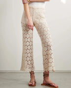 Cropped guipure lace top and straight-leg pants two-piece set