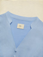 Midi Cotton Dress, Half Sleeve, V Neck, Plain, Lace, Vintage, Blue