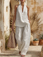 Cozy Minimalist Loose-fit Cotton-linen Two-piece Set