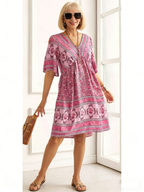 Vacation Deep V Print Casual Ethnic Style Dress