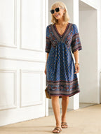 Vacation Deep V Print Casual Ethnic Style Dress
