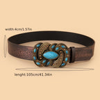 Vintage Print Belt Imitation Turquoise Belt Vintage Waist Belt Western Style Cowboy PU Leather Belt For Jeans Pants Dress Waist Belt