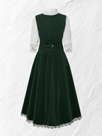 Cotton Vest (Shirt and Skirt Not Included), Sleeveless, V Neck, Plain, Button Design, Vintage, Green