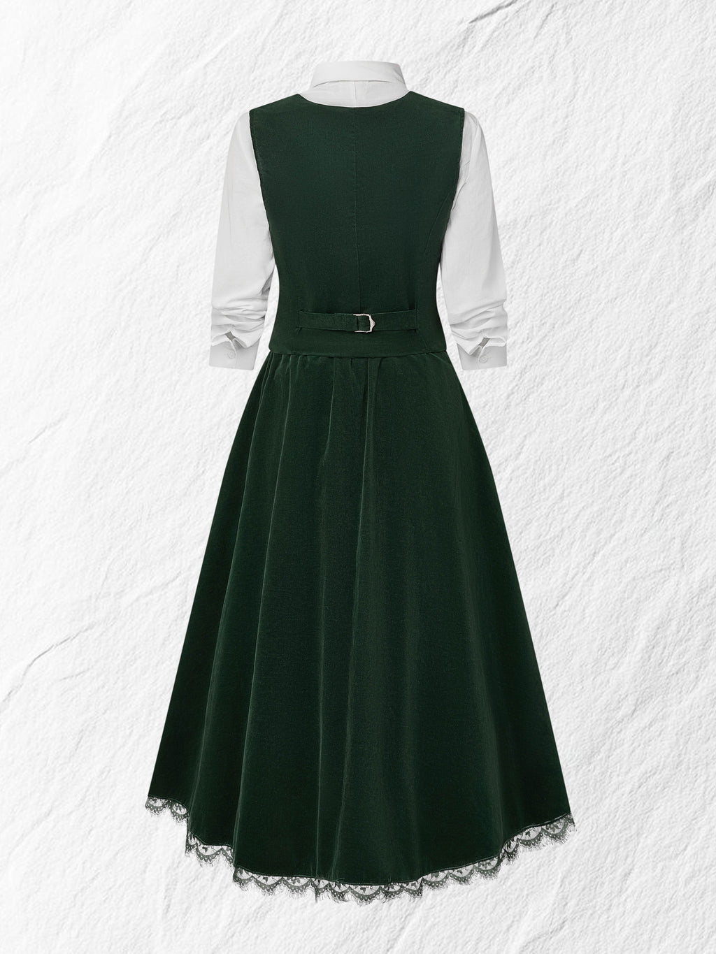 Midi Cotton Skirt (Shirt and Vest Not Included), Plain, Pocket Design, Vintage, Green
