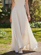 Maxi Linen Dress, Sleeveless, Round Neck, Plain, Ruffles, French Vintage, White