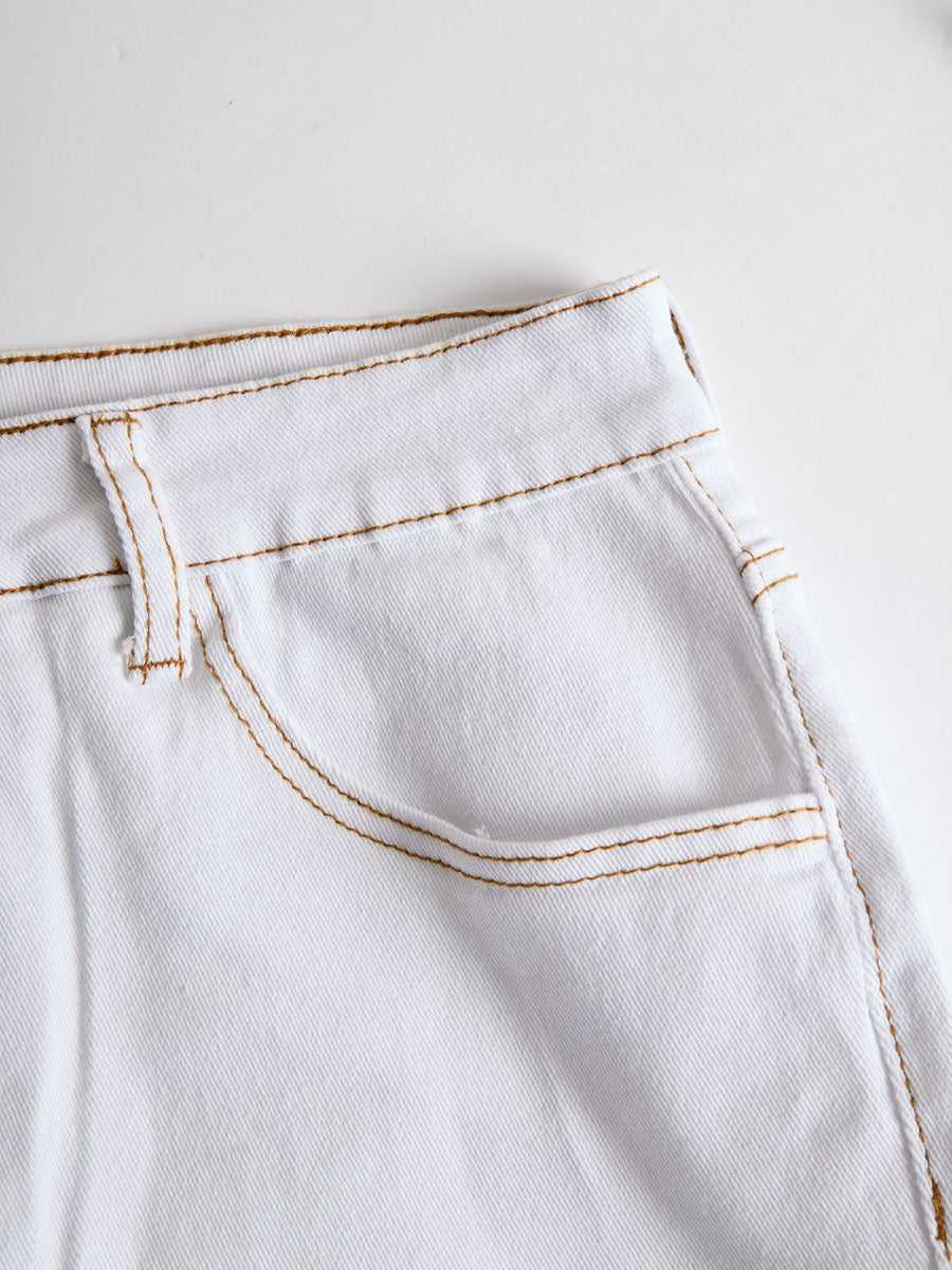 [24-hour shipping out]Western Retro White Denim Lace Trim Shorts