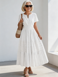 Cotton Fashion V-neck Pleated Bubble Sleeves Layered Pendulum Dress Women