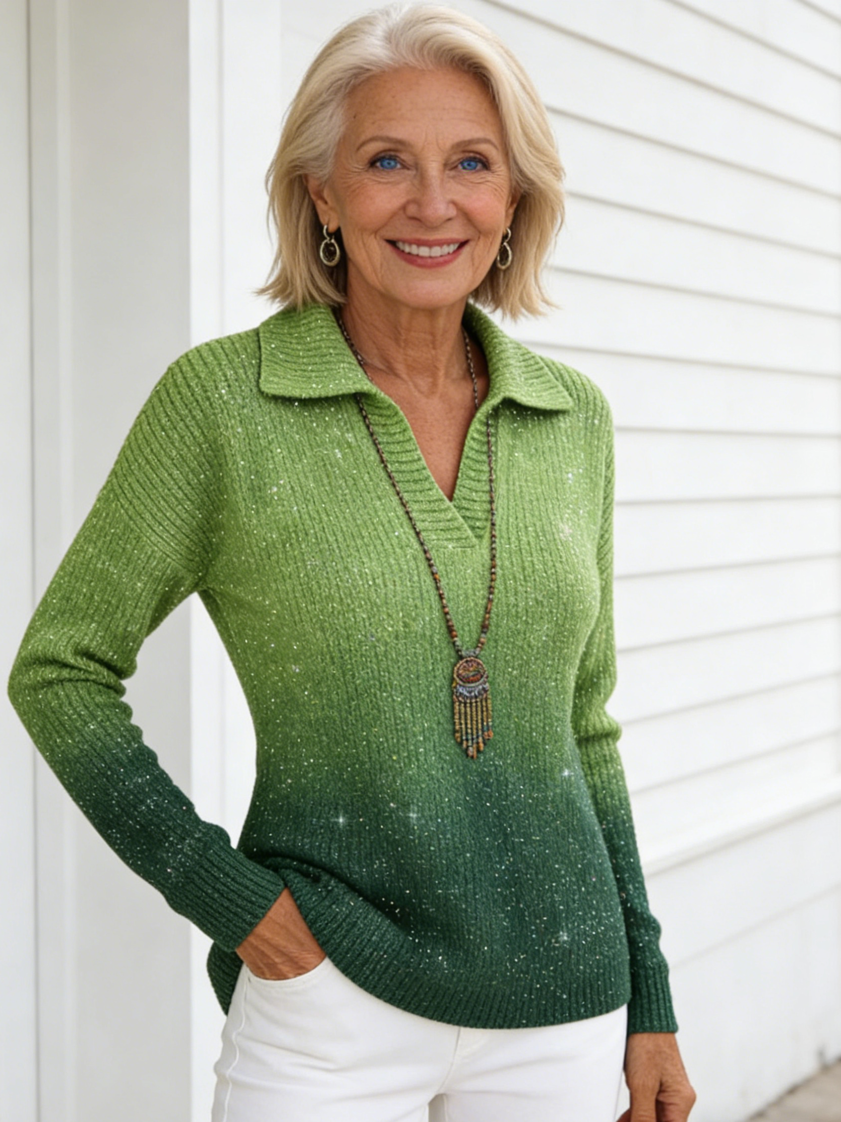 Solid Color Long-sleeved Top Shiny