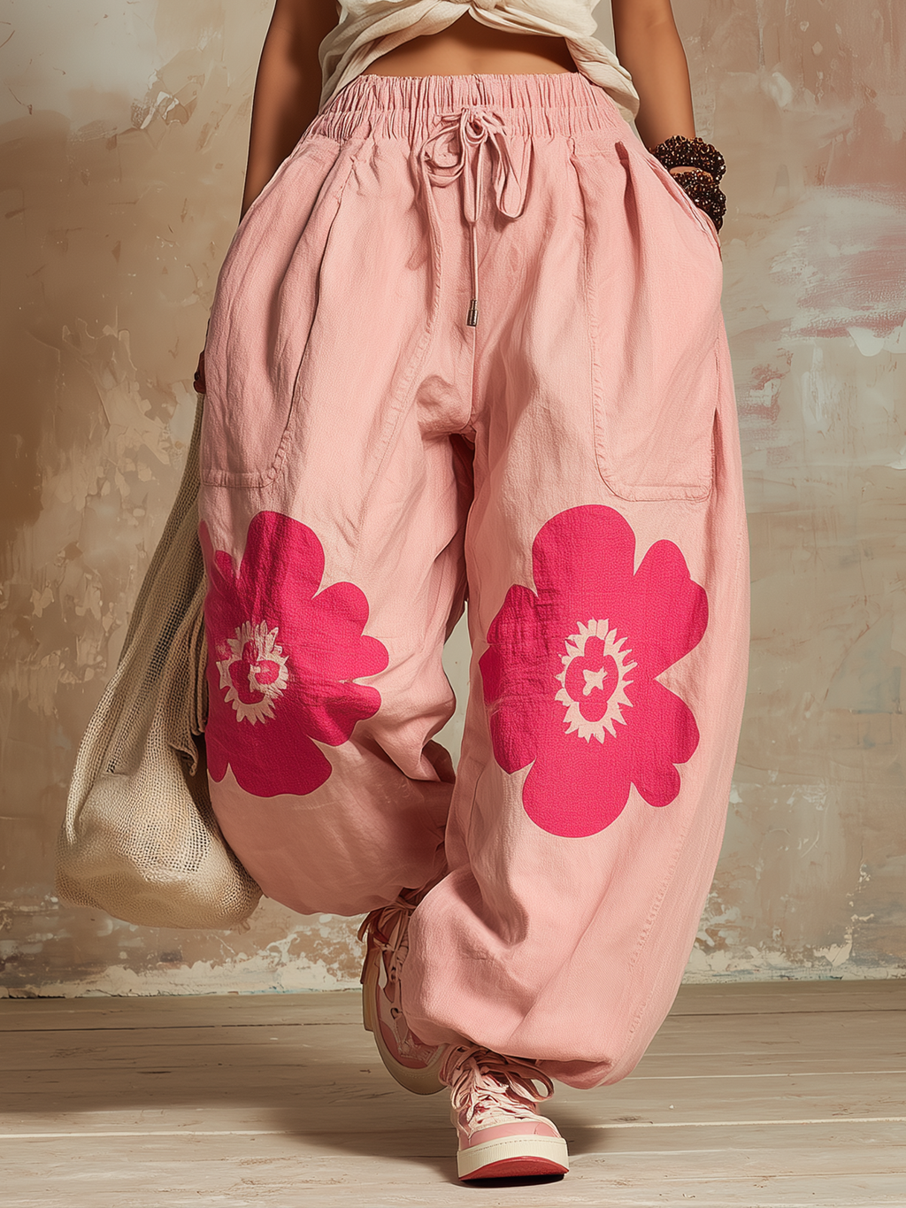 Floral Print Balloon Pants With Elastic Waist