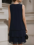 Sleeveless Tiered Chiffon Shift Dress