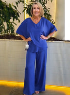 2Pcs Gray Double Layer Tunic Pantsuit