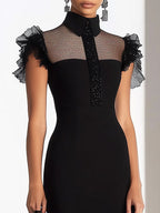 Elegant Black Sheath Dress with Neckline Mesh Detail