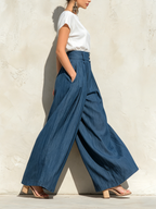 High-Waist Tencel Denim Wide-Leg Palazzo Pants