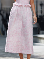 Elegant Pink Tweed Sleeveless Midi Dress