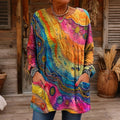 Women's Peace Tie-dye Rainbow Art Pattern Casual Long-sleeve Pocket T-shirt