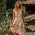 Women's Oil Painting Water Lily Inspired Comfy Tank Midi Dress