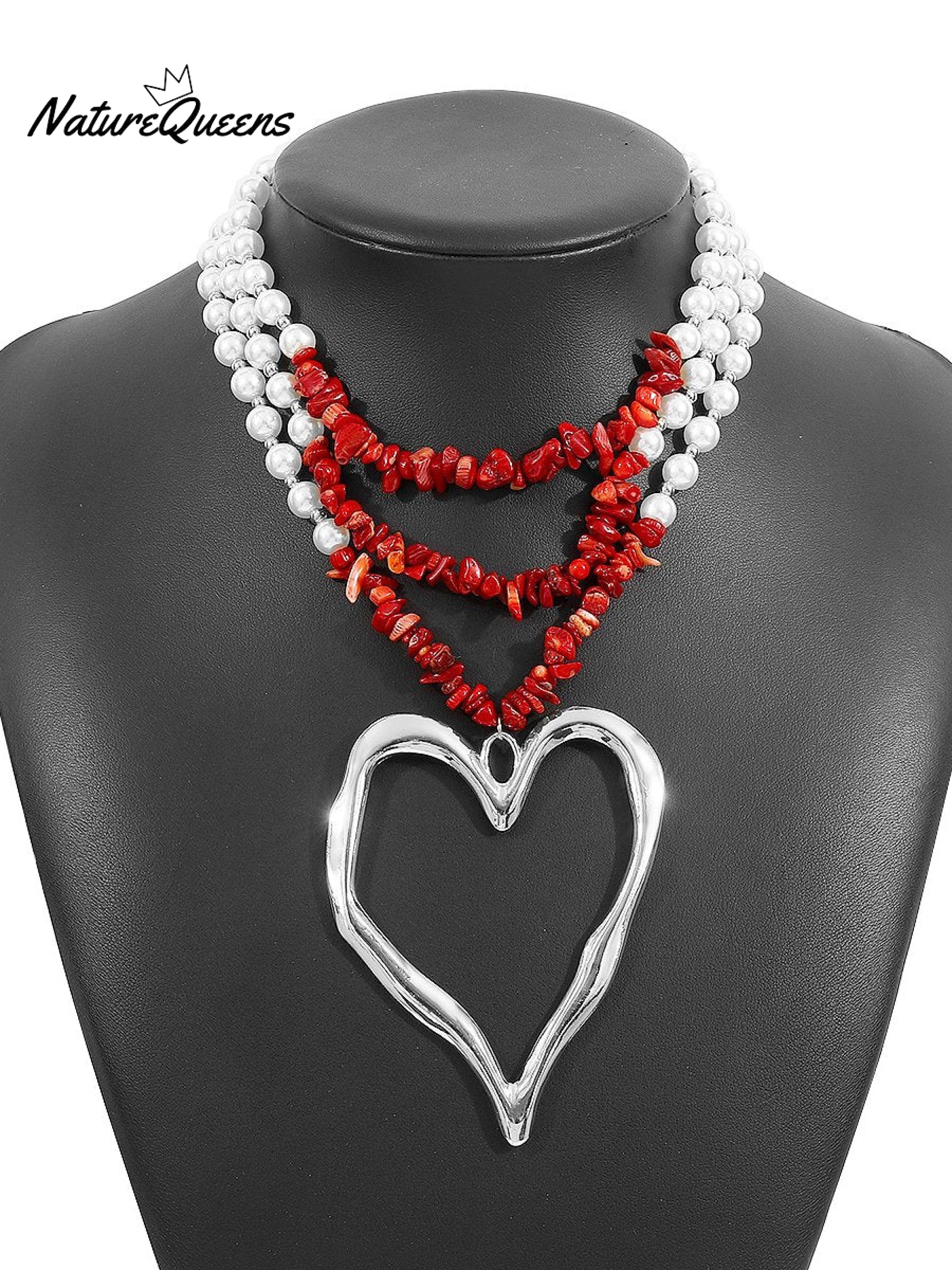 Bohemian Multi-layered Large Heart Beaded Necklace