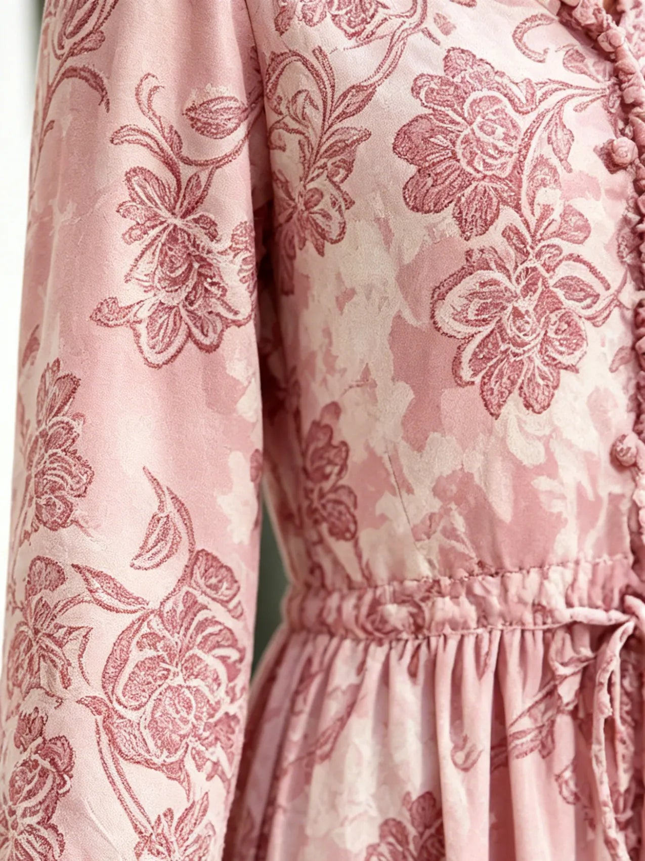 Navy Vintage Floral Maxi Dress, Ruffle Neck 3/4 Sleeve Elastic Waist Slimming Dress for Mature Women