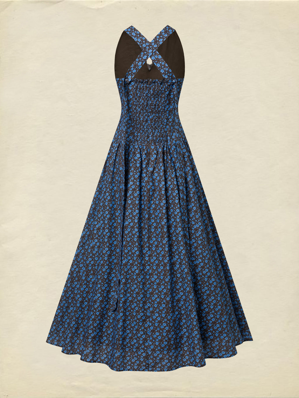 Maxi Cotton Dress, Sleeveless, V Neck, Floral, Lace, Vintage, Blue