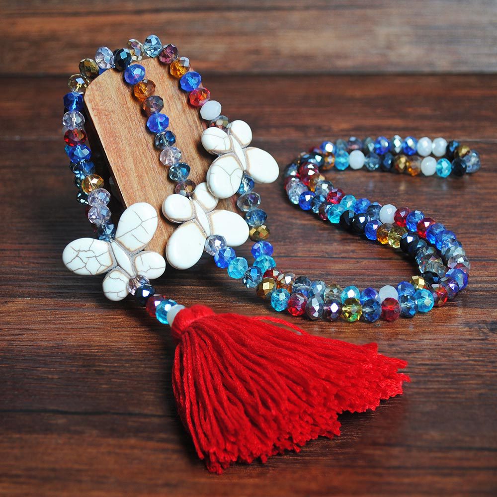 Color Crystal Necklace Female Long Sweater Chain Turquoise Butterfly Necklace Jewelry