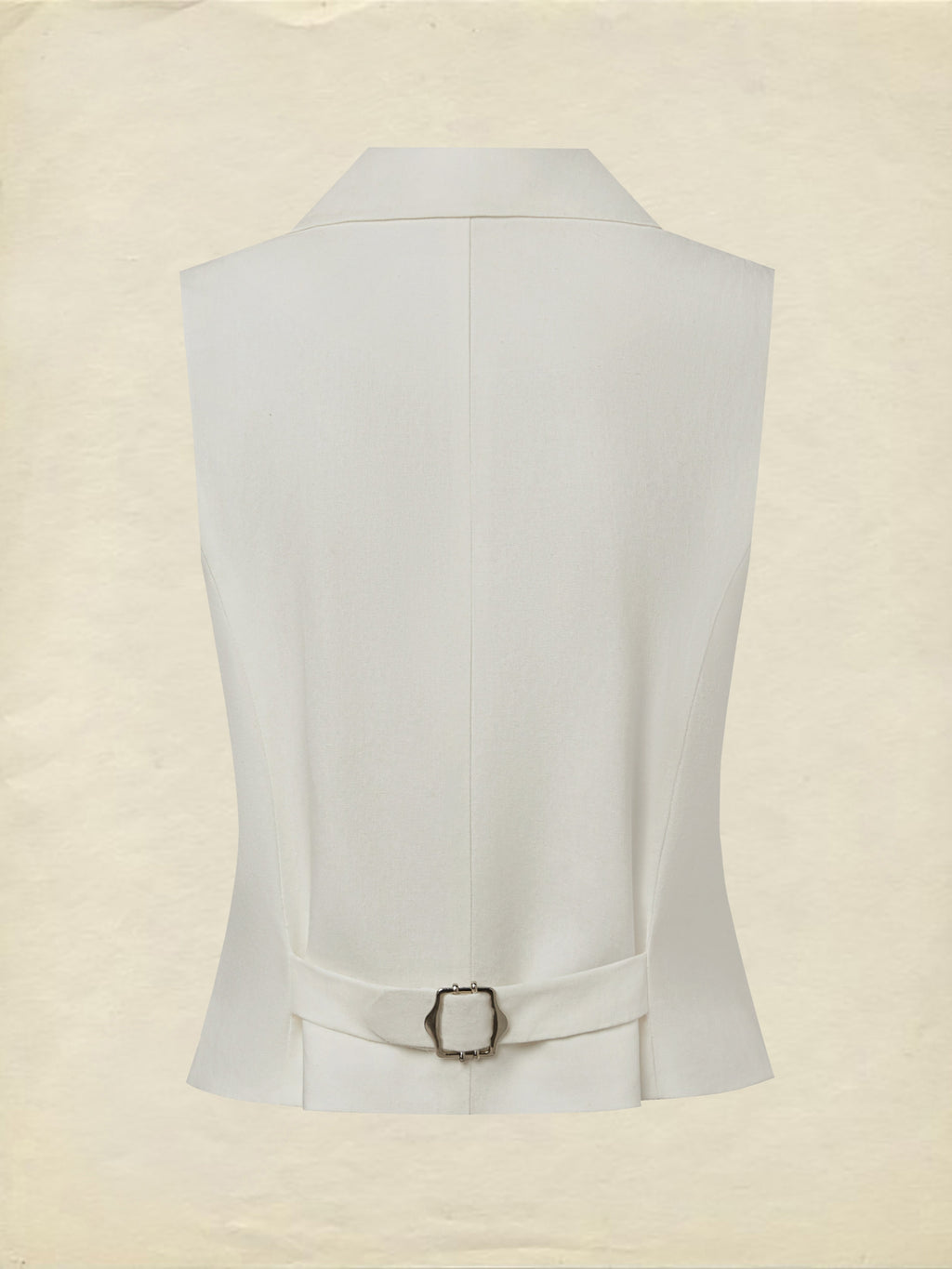 Linen Vest, Sleeveless, Shawl Collar, Plain, Button Design, Vacation, Vintage, White