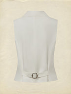 Linen Vest, Sleeveless, Shawl Collar, Plain, Button Design, Vacation, Vintage, White