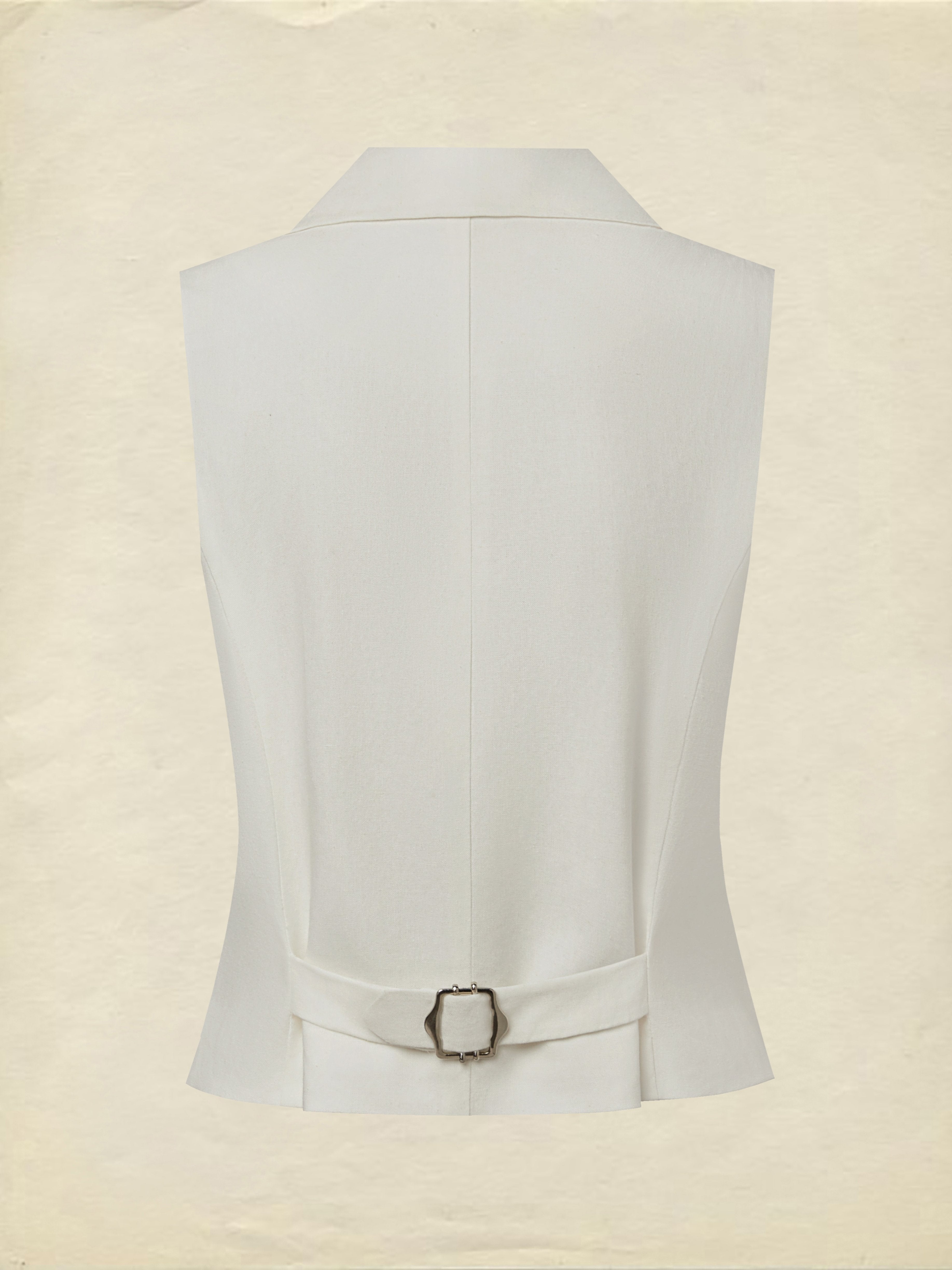 Linen Vest, Sleeveless, Shawl Collar, Plain, Button Design, Vacation, Vintage, White
