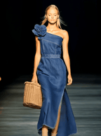 [24-hour shipping out]Elegant Strapless Denim 3D Floral Maxi Dress