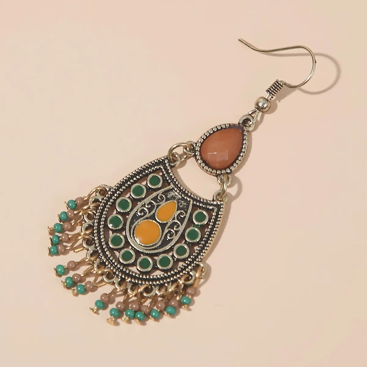 Bohemian Birthstone Beaded Tassel Drop Dangle Earrings Silver Plated Vintage Decor Party Holiday Gift For Women 1Pair