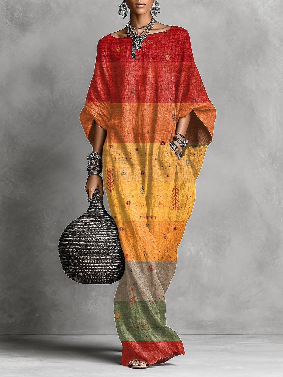 Women's Vintage Patterns Print Minimalist Casual Cotton Linen Long Dress